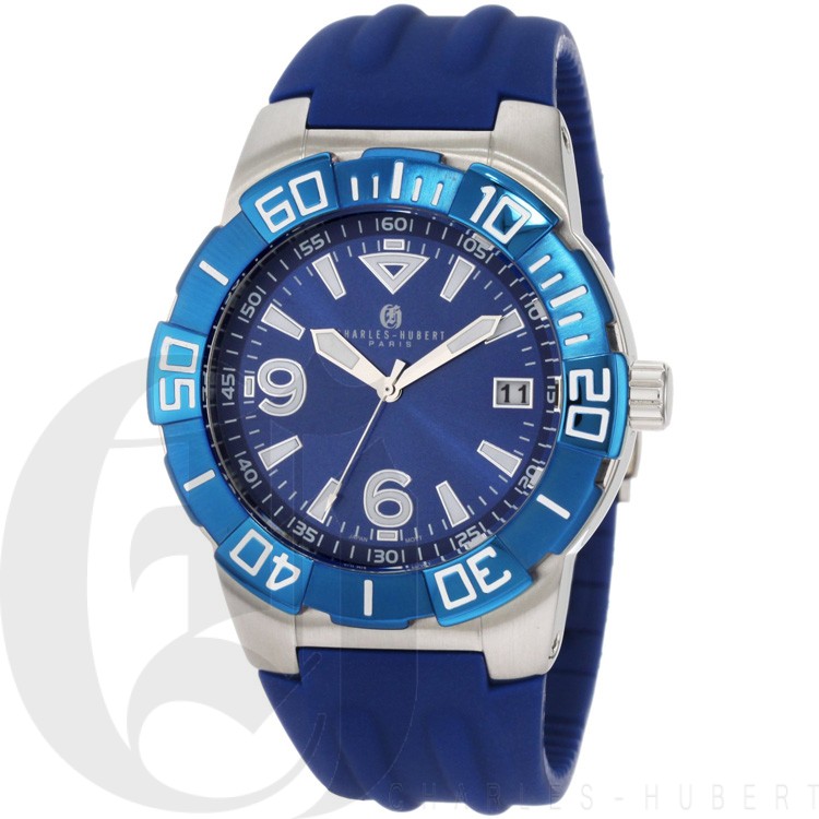 Charles-Hubert Men's Stainless Steel Blue Dial Quartz Watch #3899-E