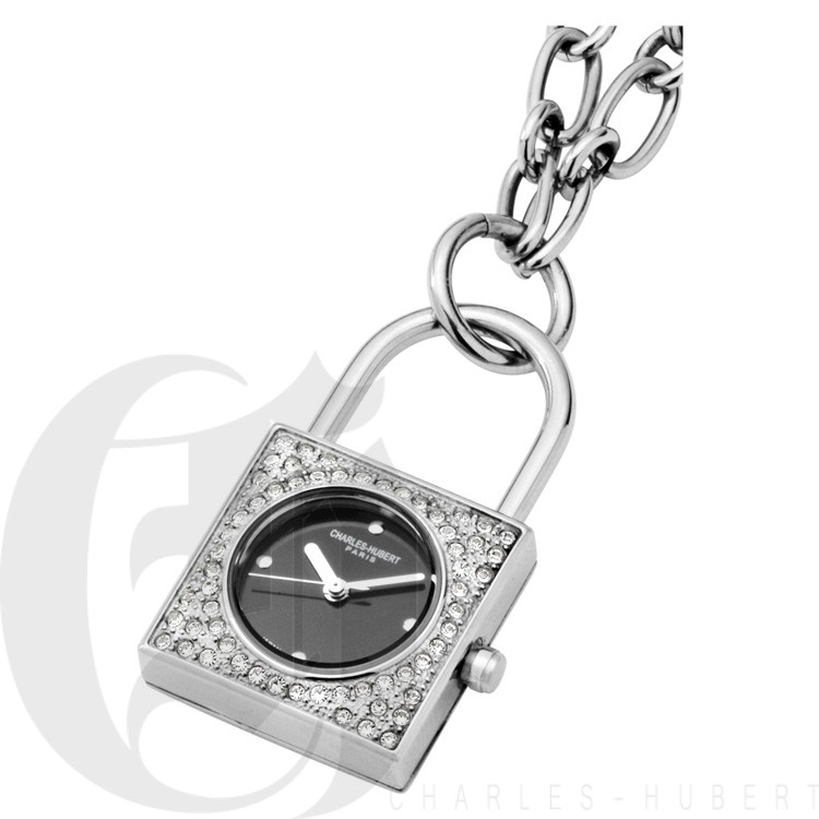 Stainless Steel Lock Shape Pendant with Swarovski Crystal
