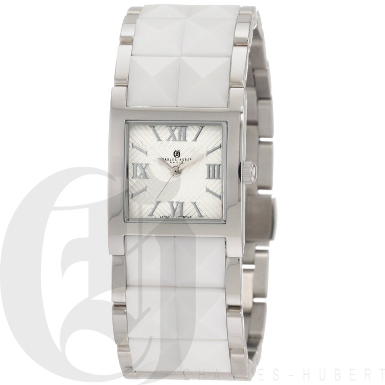 Charles-Hubert Women's Stainless Steel White Ceramic Band Quartz Watch #6787-W