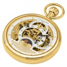 Gold-Plated Polished Finish Open Face Dual Time Mechanical Pocket Watch
