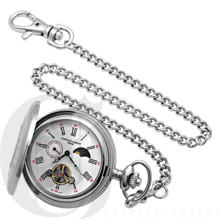 Stainless Steel Demi Hunter Case Mechanical Pocket Watch